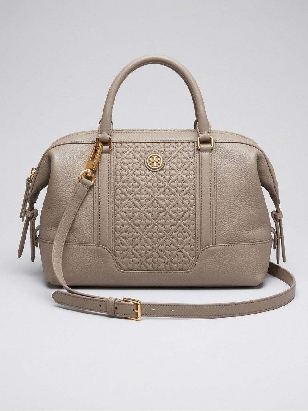 Tory Burch Quilted Leather Satchel in Gray